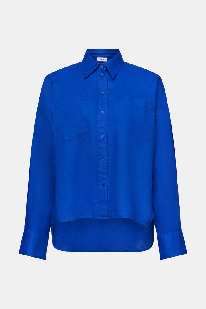 Blusa camisera de algodón y lino, BRIGHT BLUE, detail image number 6