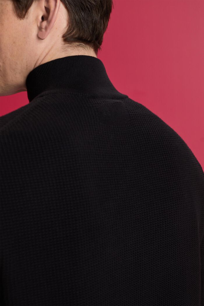 Jersey con cuello de cremallera en 100 % algodón Pima, BLACK, detail image number 4