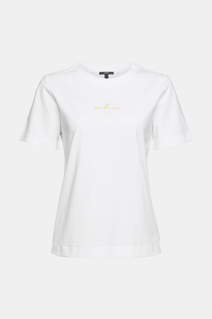 Camiseta de algodón ecológico con letras bordadas, WHITE, overview