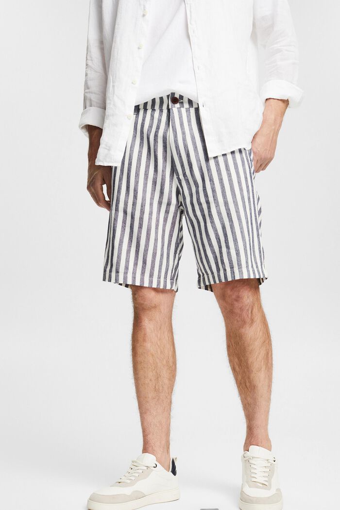 Con lino: pantalones cortos a rayas, OFF WHITE, detail image number 0