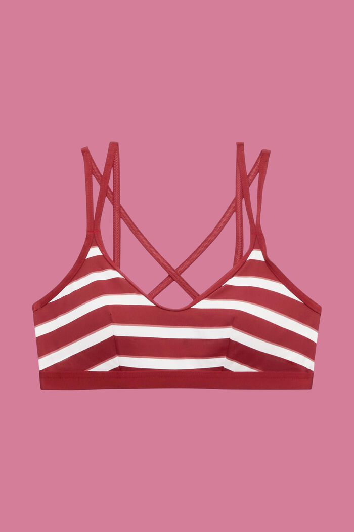 Top de bikini con relleno de rayas y tiras cruzadas, DARK RED, detail image number 4