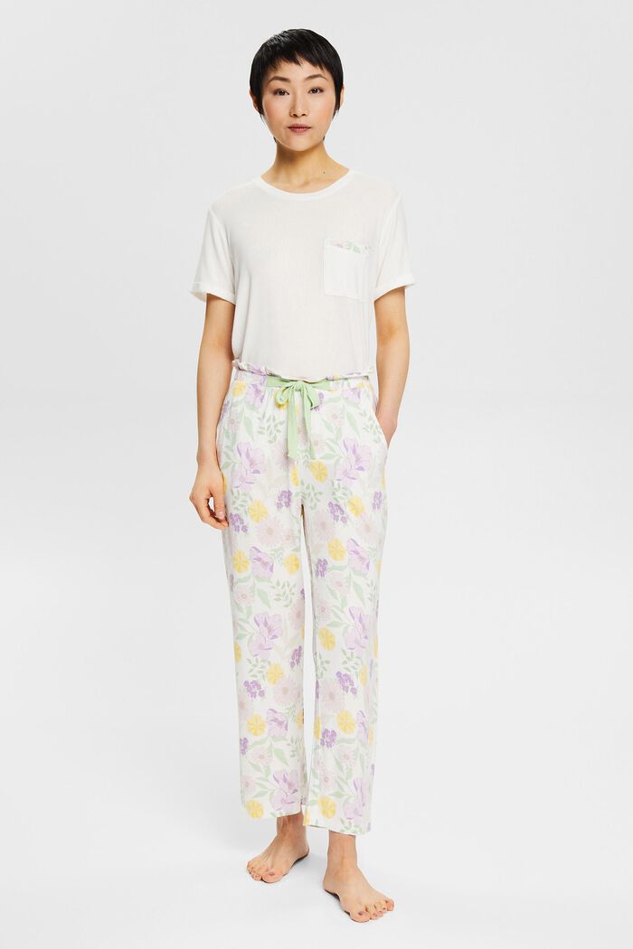 Pantalón de pijama con estampado floral, LENZING™ ECOVERO™, OFF WHITE 3, detail image number 1