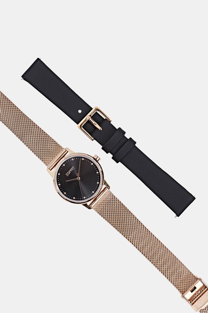 Set de reloj con dos pulseras intercambiables, ROSE GOLD, overview