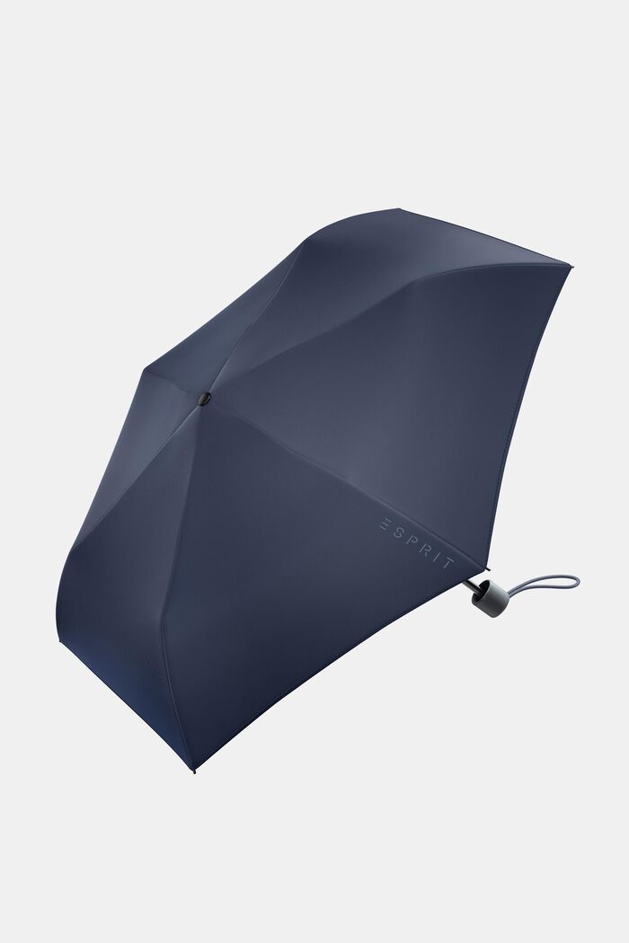 Paraguas de bolsillo azul marino con logotipo estampado, ONE COLOR, detail image number 0
