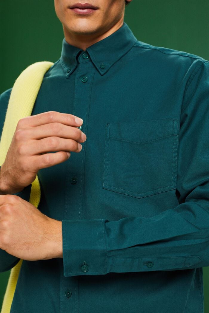 Camisa de sarga de corte normal, EMERALD GREEN, detail image number 3