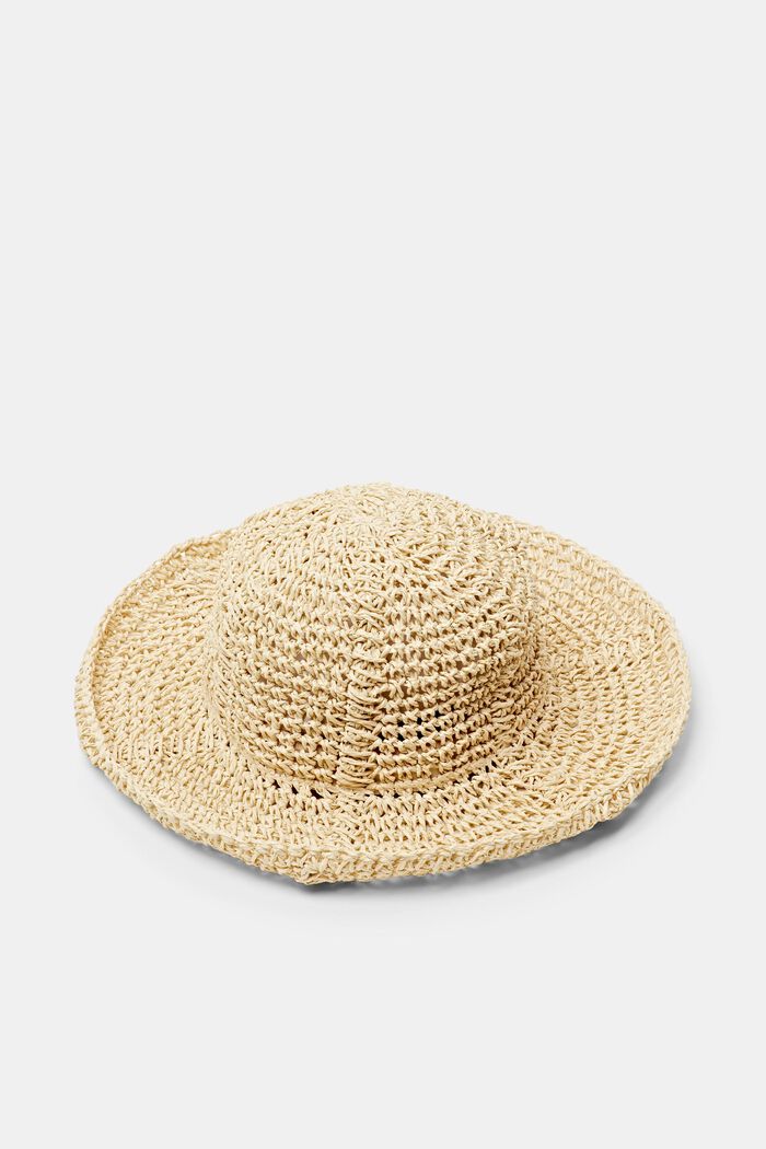 Sombrero de paja de ganchillo, CREAM BEIGE, detail image number 0