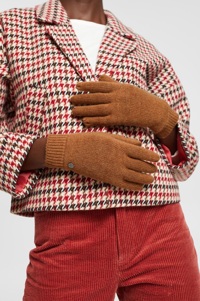 Con cachemir: guantes en mezcla de lana, CARAMEL, detail image number 2