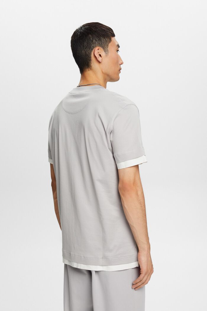 Camiseta de cuello redondo con capas, 100% algodón, LIGHT GREY, detail image number 3