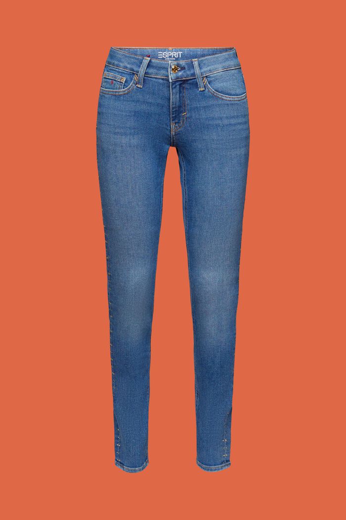 Jeans mid-rise skinny con adornos, BLUE MEDIUM WASHED, detail image number 7