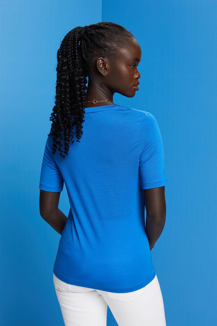 Camiseta de cuello en pico, TENCEL™, BRIGHT BLUE, detail image number 3