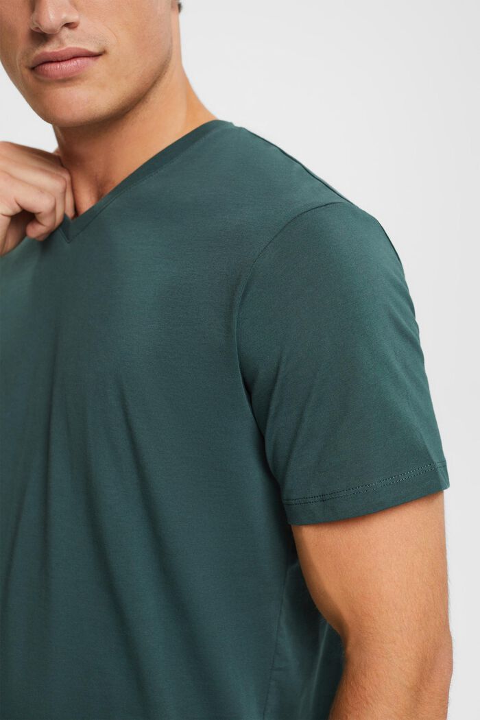 Camiseta de algodón sostenible con escote en pico, TEAL BLUE, detail image number 0