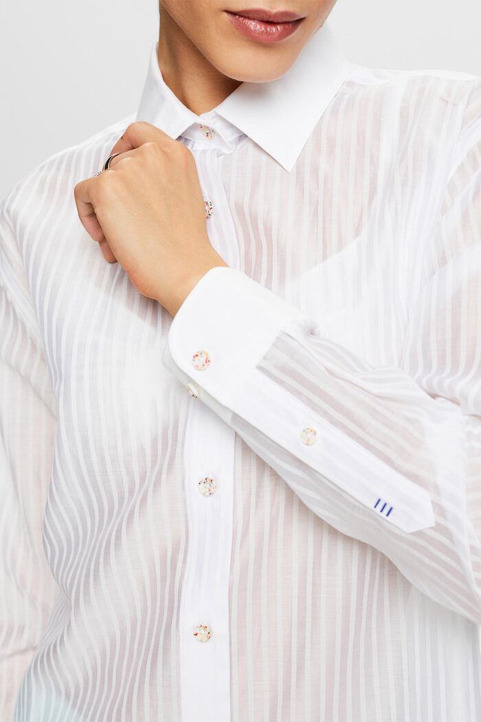 Camisa abotonada a rayas con diseño transparente, WHITE, detail image number 3