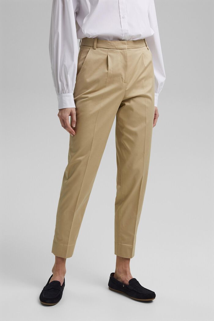 Pantalones chinos elegantes en algodón elástico, SAND, overview