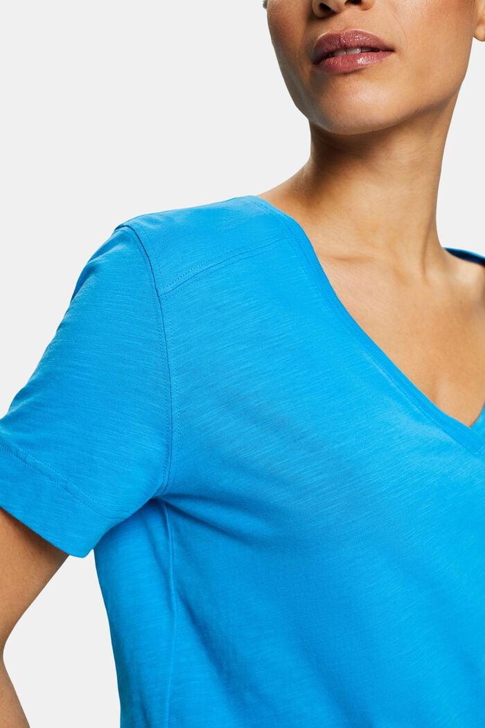 Camiseta de tejido jersey con cuello en pico, BLUE, detail image number 3