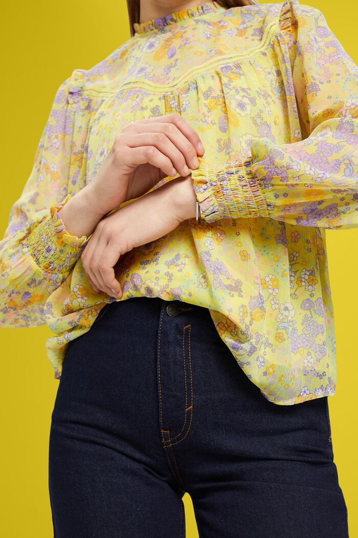 Blusa floral de gasa con fruncido, LIGHT YELLOW, detail image number 2