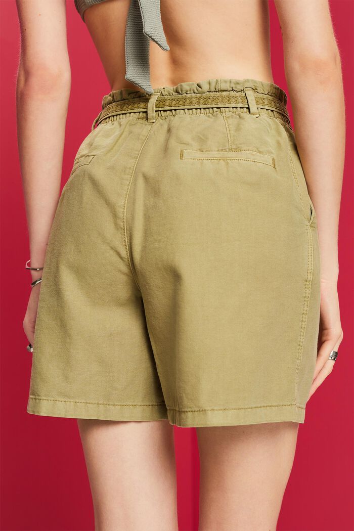 Pantalones cortos con cinturón para anudar, en mezcla de lino, PISTACHIO GREEN, detail image number 4