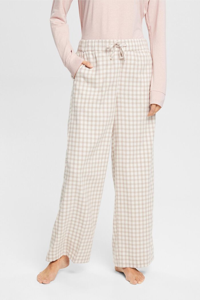 Pantalón de pijama de franela con diseño a cuadros, SAND, detail image number 0