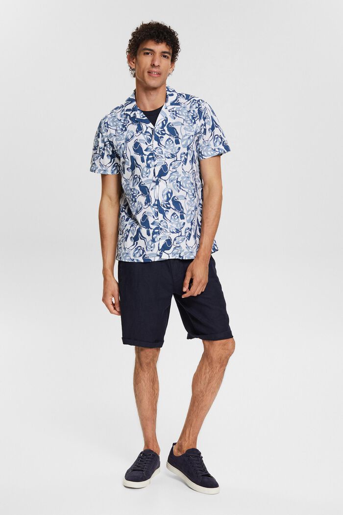Camisa de manga corta con estampado tropical, 100% algodón, BLUE, detail image number 0