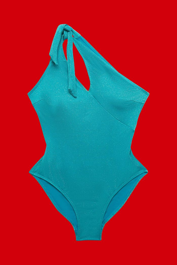 Bañador de un solo hombro con efecto brillo, TEAL BLUE, detail image number 3