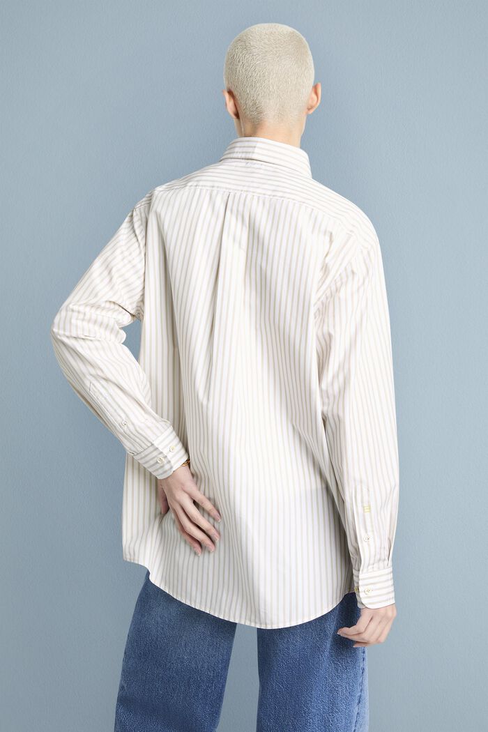 Camisa de popelina de algodón con diseño a rayas, BEIGE, detail image number 1