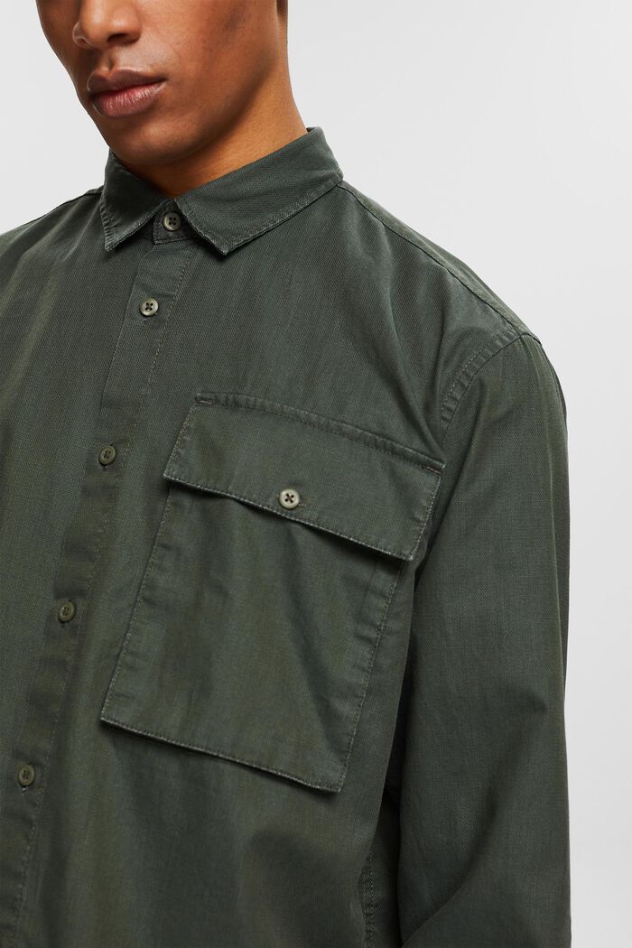Camisa de algodón con bolsillo en el pecho, KHAKI GREEN, detail image number 2
