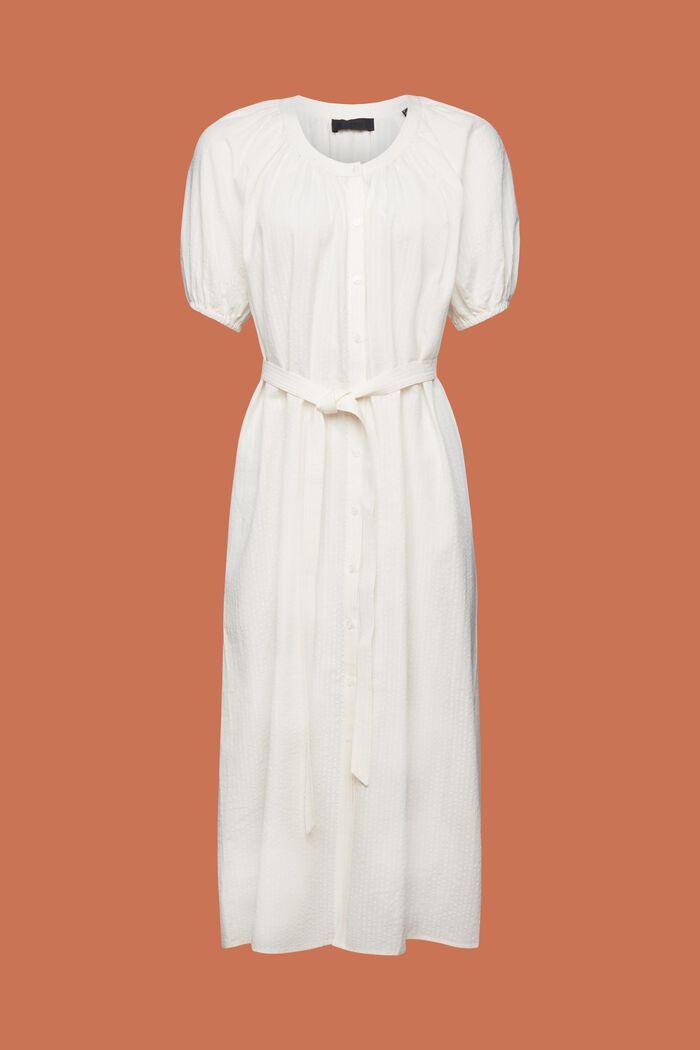 Vestido camisero midi con cinturón, mezcla de algodón, WHITE, detail image number 5