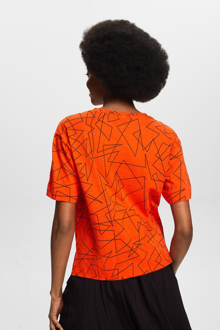 Camiseta de algodón estampada con cuello en pico, BRIGHT ORANGE, detail image number 2