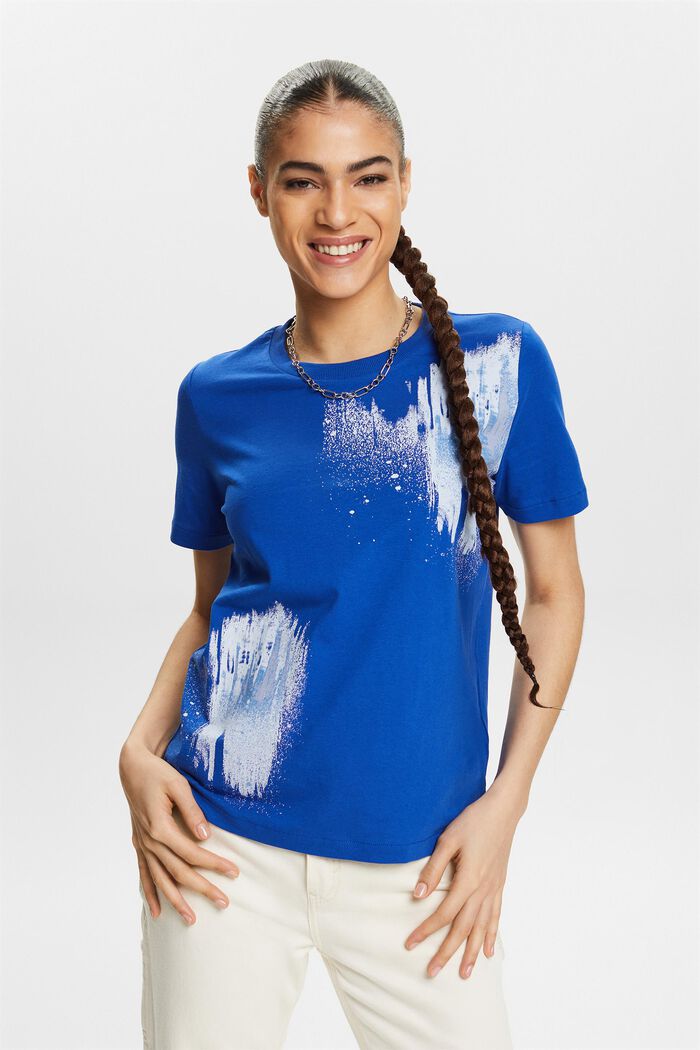 Camiseta con estampado geométrico, BRIGHT BLUE, detail image number 0