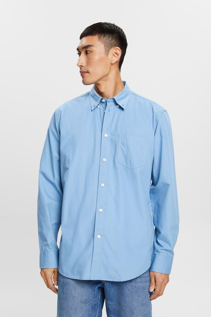 Camisa de cuello abotonado de popelina, 100 % algodón, LIGHT BLUE, detail image number 0