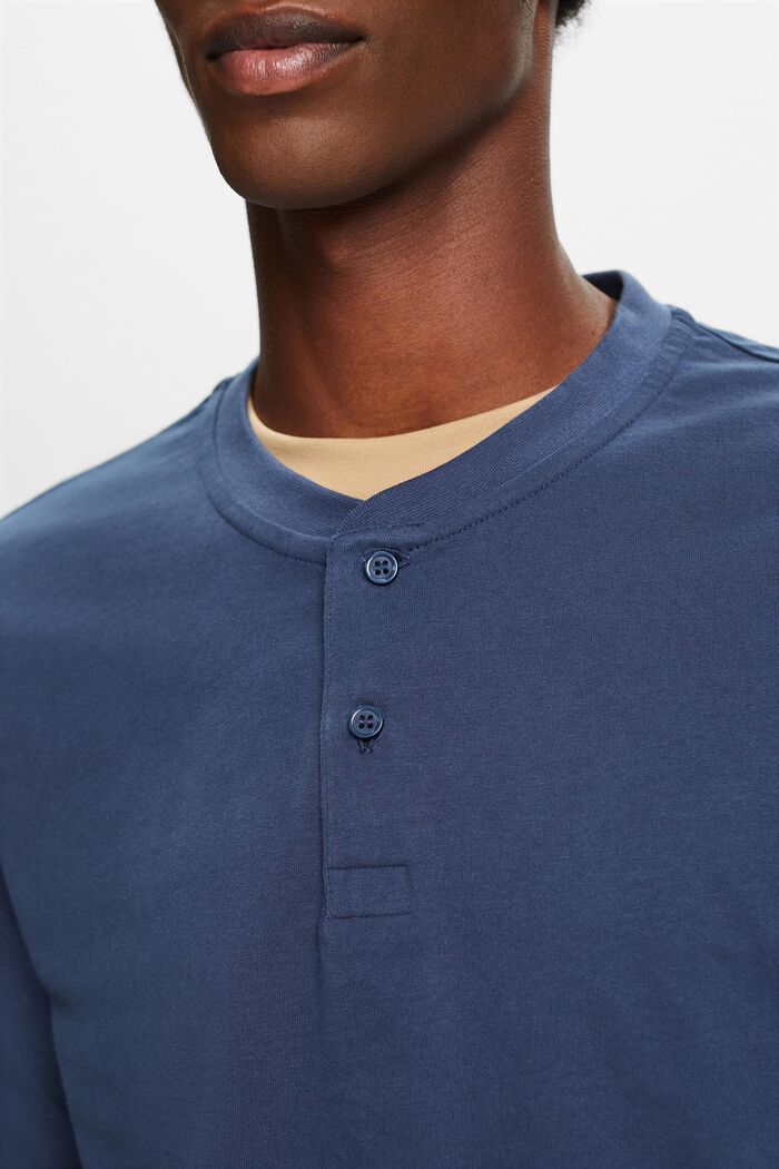 Top de cuello tunecino en tejido jersey de algodón lavado, GREY BLUE, detail image number 2