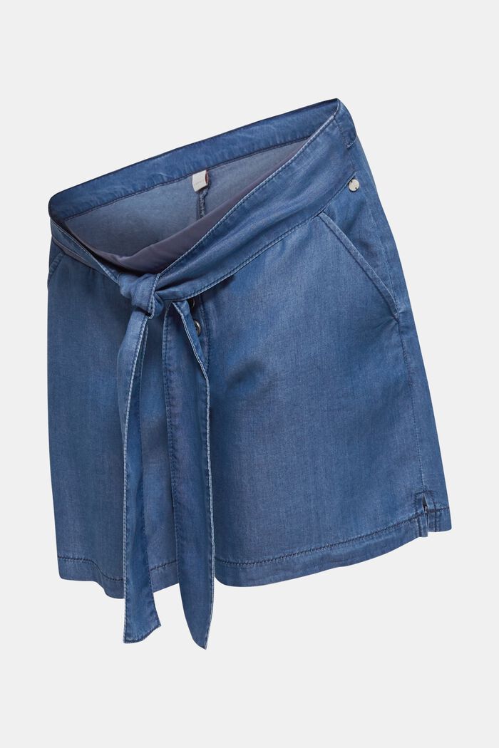 Pantalón corto de lyocell con faja premamá, BLUE MEDIUM WASHED, overview