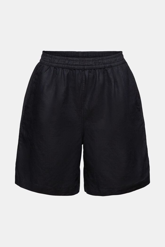 Shorts de lino de algodón sin cierres, BLACK, detail image number 7