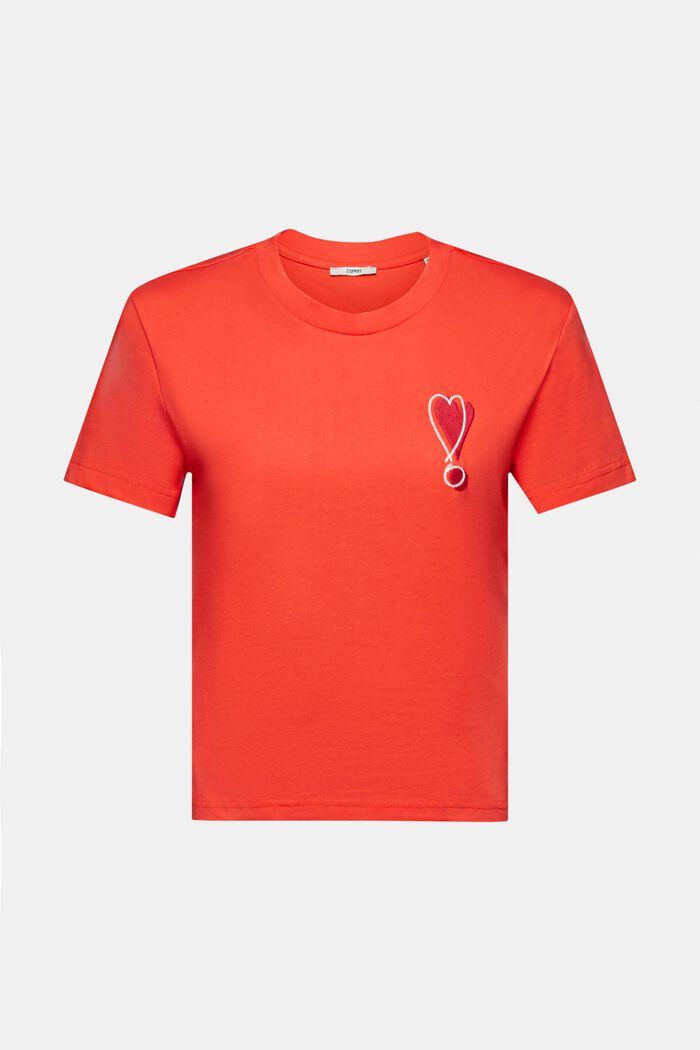 Camiseta de algodón con motivo de corazón bordado, ORANGE RED, detail image number 7