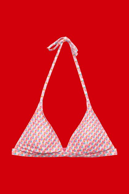 Top de bikini acolchado con cuello halter y estampado geométrico