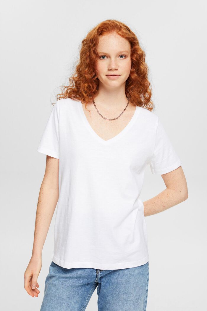 Camiseta con escote en pico, WHITE, detail image number 1