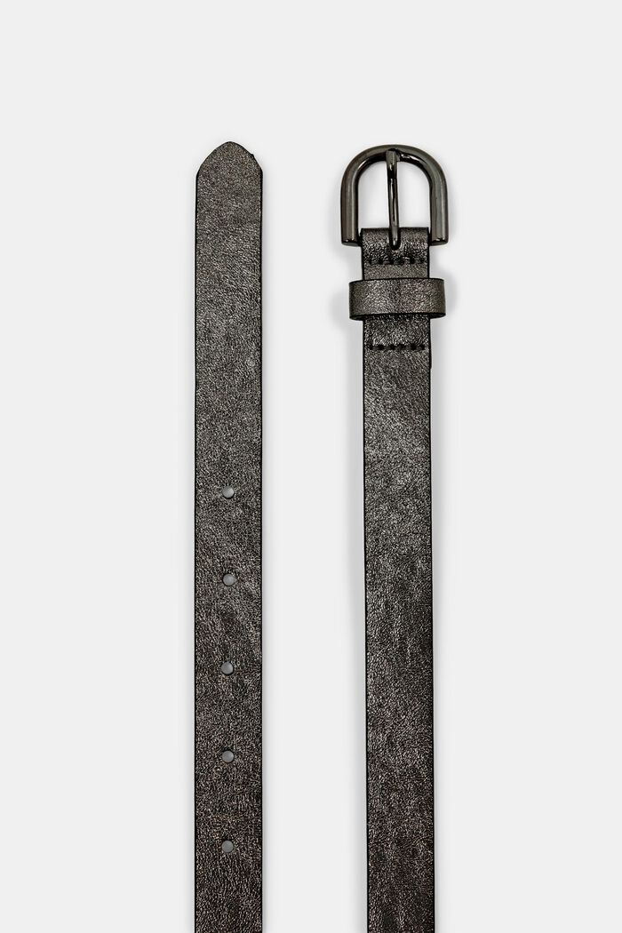 Cinturón fino de piel con acabado metalizado, GUNMETAL, detail image number 1