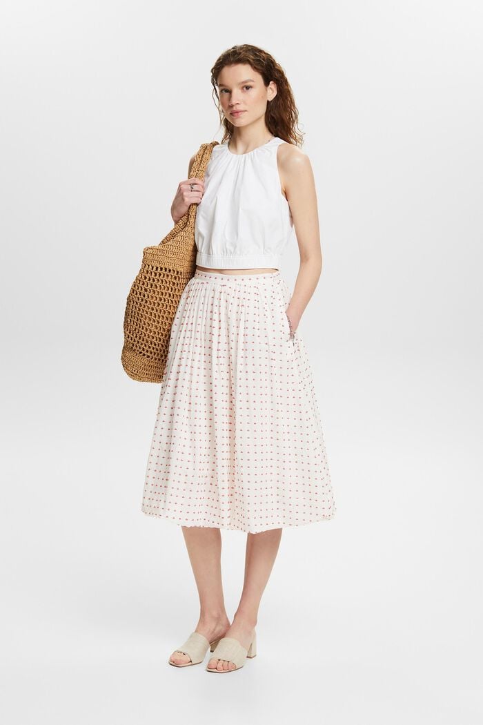 Falda midi con bajo efecto burbuja texturizado, WHITE, detail image number 1