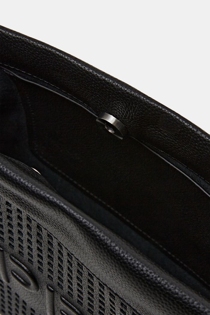 Bolso de piel con logotipo en relieve, BLACK, detail image number 3