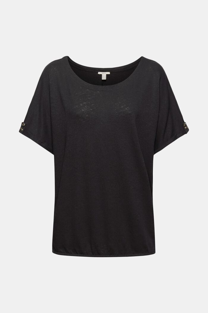 Camiseta en mezcla de lino y algodón, BLACK, overview