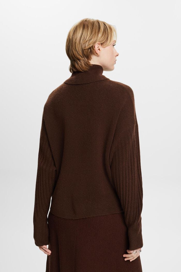 Jersey de cuello alto en mezcla de lana, BROWN, detail image number 4
