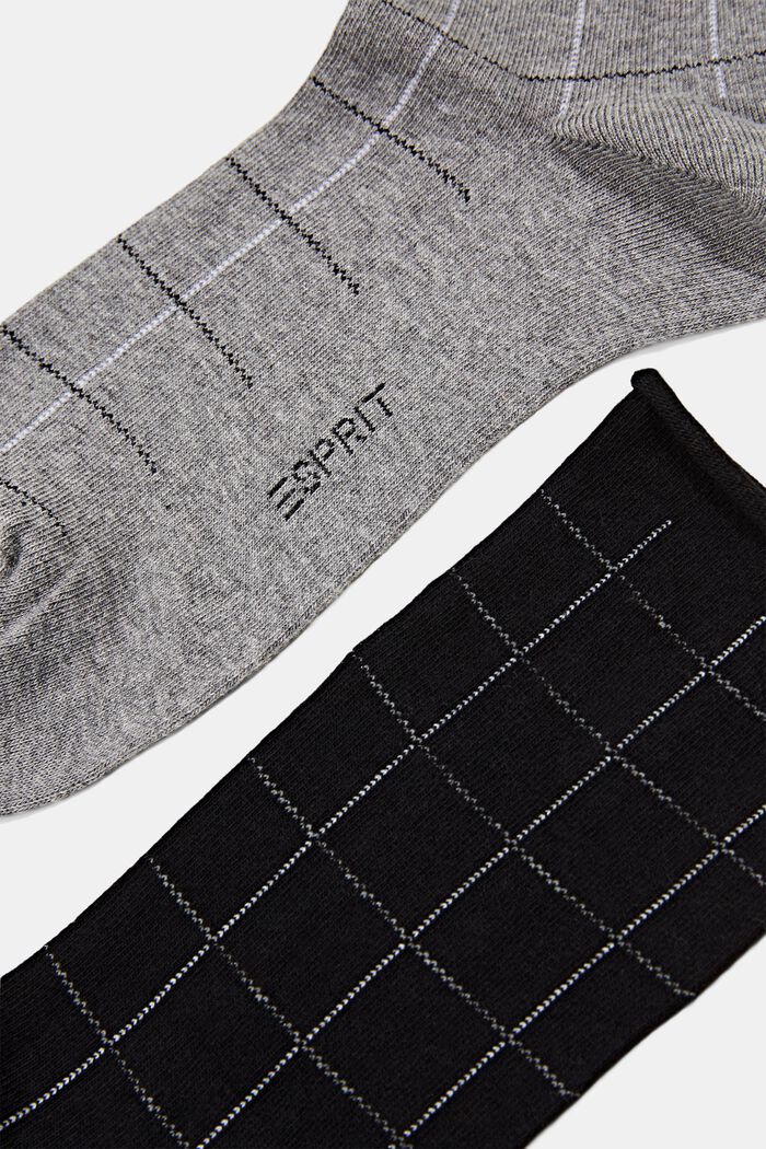 Pack de dos pares de calcetines con diseño a cuadros, mezcla de algodón ecológico, GREY/BLACK, detail image number 1