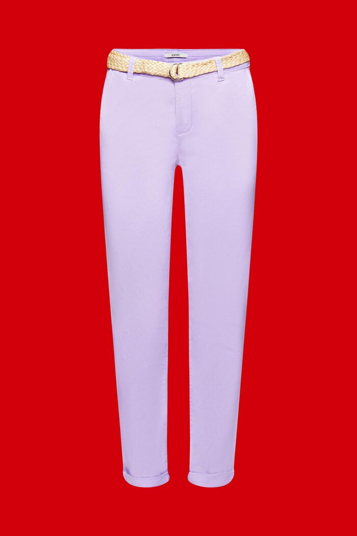 Pantalones chinos elásticos ligeros con cinturón, PURPLE, detail image number 6