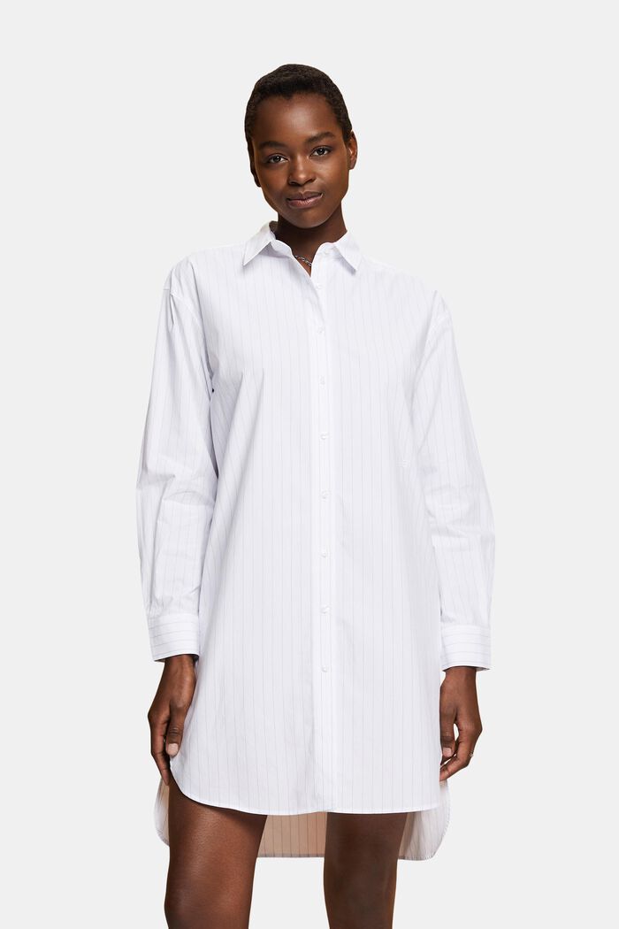 Vestido camisero de raya diplomática, 100% algodón, WHITE, detail image number 0