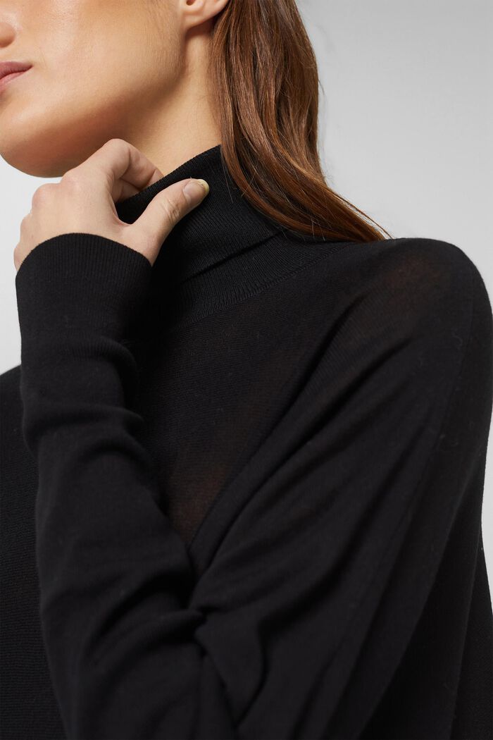 Jersey de cuello vuelto oversize, LENZING™ ECOVERO™, BLACK, detail image number 2