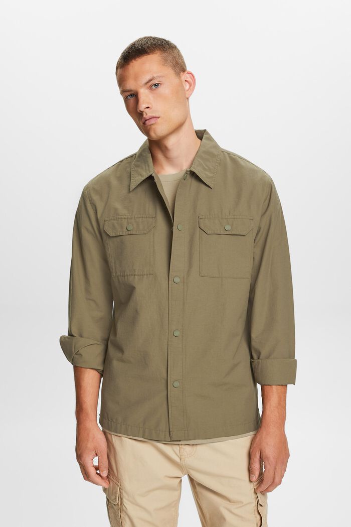 Camisa estilo militar, mezcla de algodón, KHAKI GREEN, detail image number 2