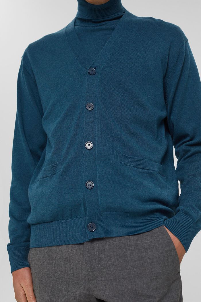 Cárdigan con bolsillos, 100% algodón ecológico, PETROL BLUE, detail image number 2