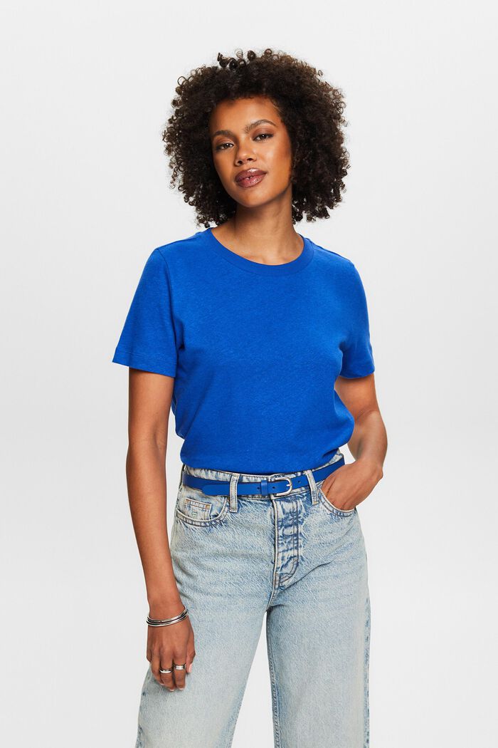 Camiseta de algodón y lino, BRIGHT BLUE, detail image number 0