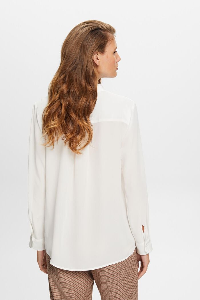 Blusa de seda con cuello en pico, OFF WHITE, detail image number 3
