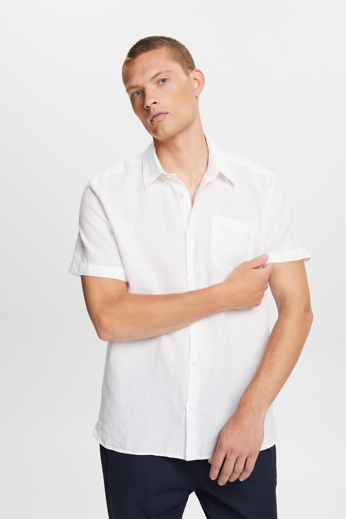 Camisa de lino con manga corta, WHITE, detail image number 4