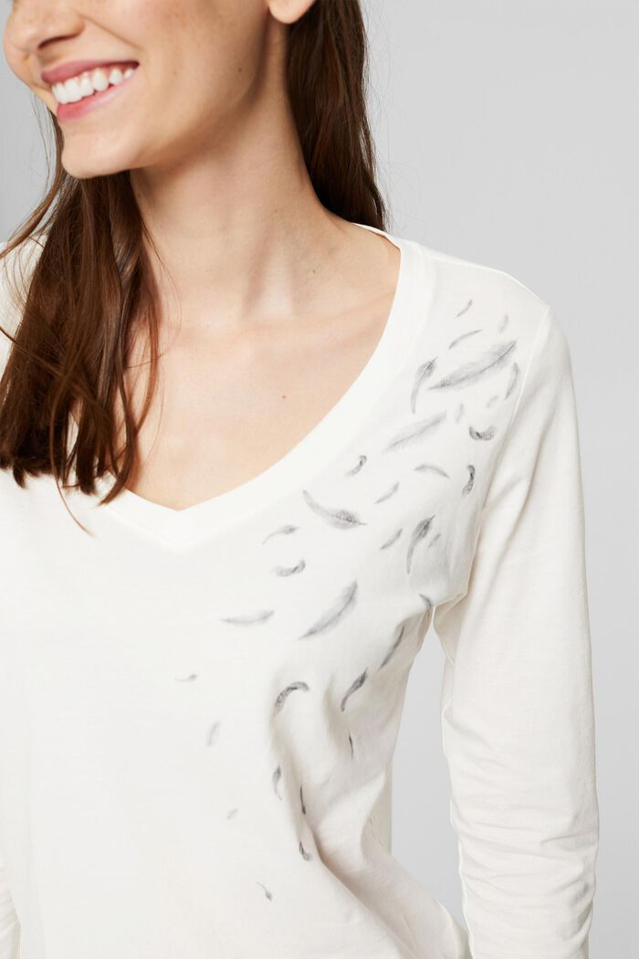 Camiseta de manga larga estampada, 100% algodón, OFF WHITE, detail image number 2